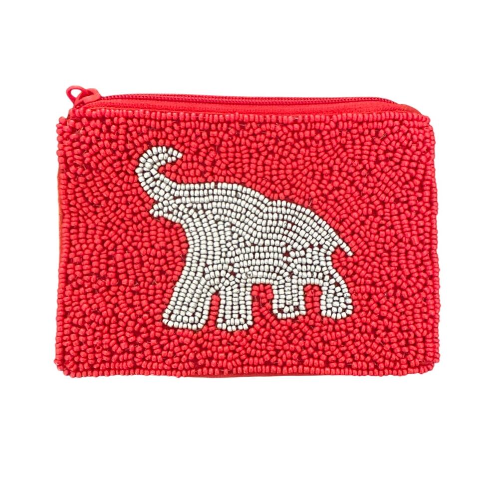 Game Day Elephant Football Zipper Pouch/Football Beaded Pouch/Game Day Accessory